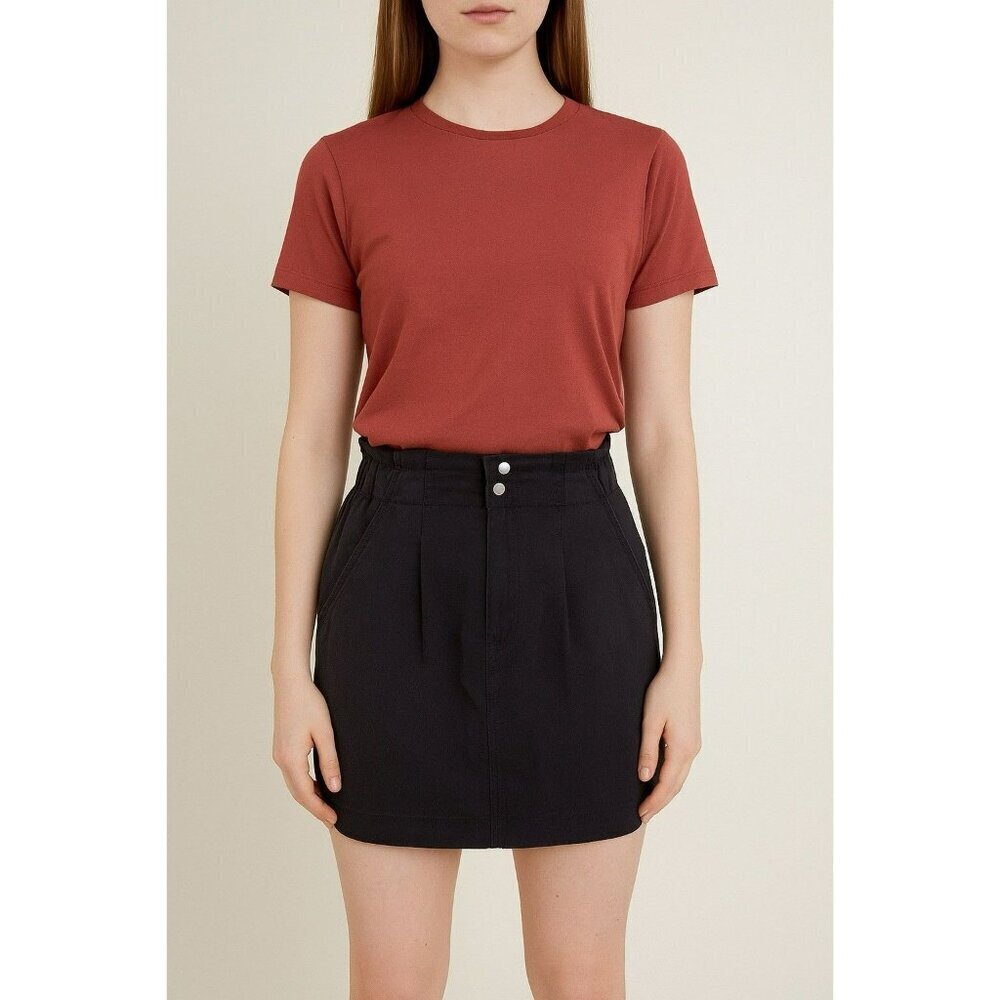 LOFT Skirt Zipper Button Lyocell Mini Short Skirt Size 6 Black Elastic Waist